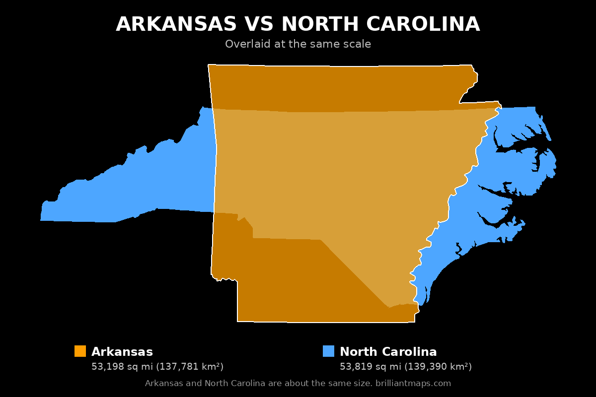Arkansas vs North Carolina Size Comparison Map