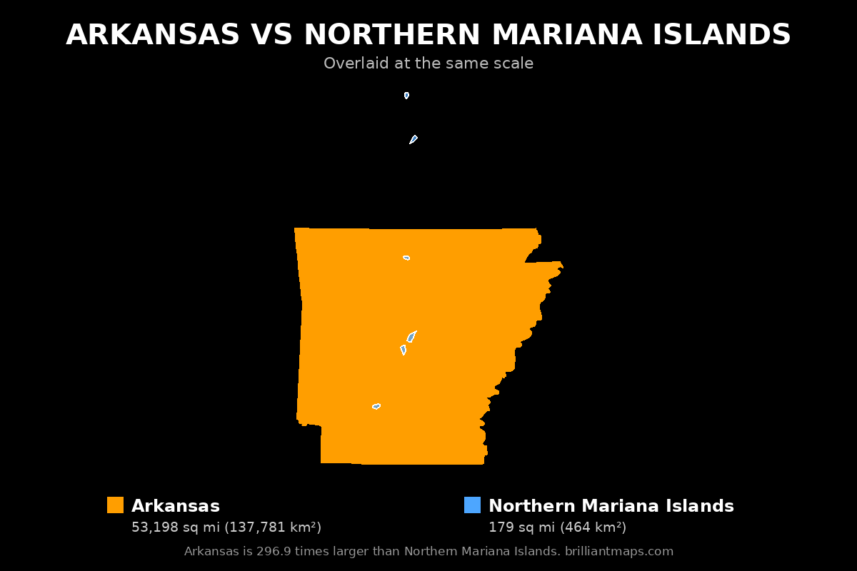 Arkansas vs Northern Mariana Islands Size Comparison Map