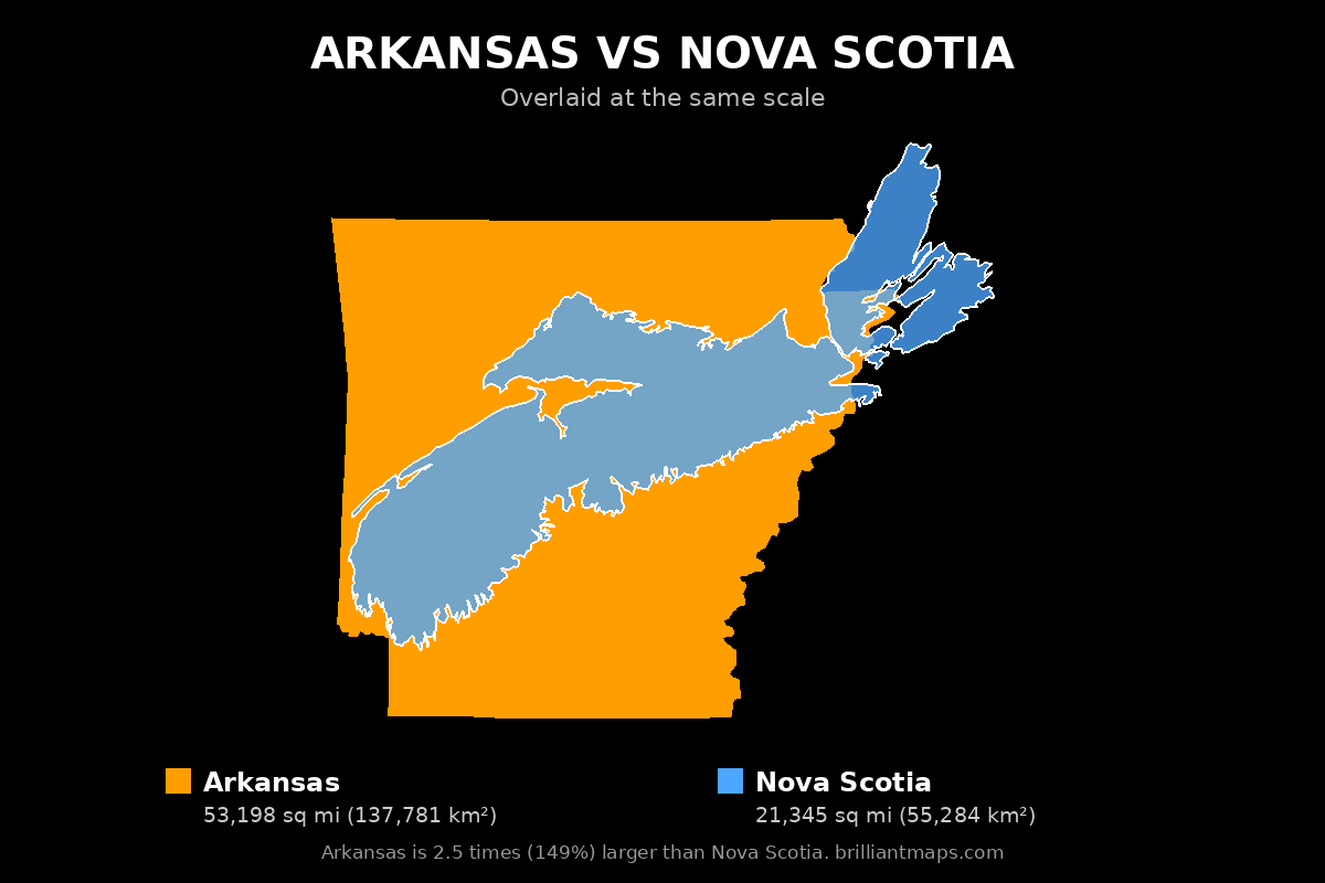 Arkansas vs Nova Scotia Size Comparison Map