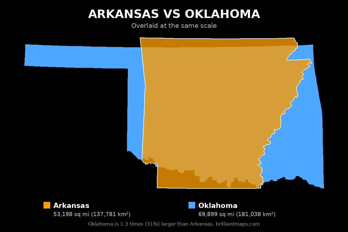 Arkansas vs Oklahoma Size Comparison Map