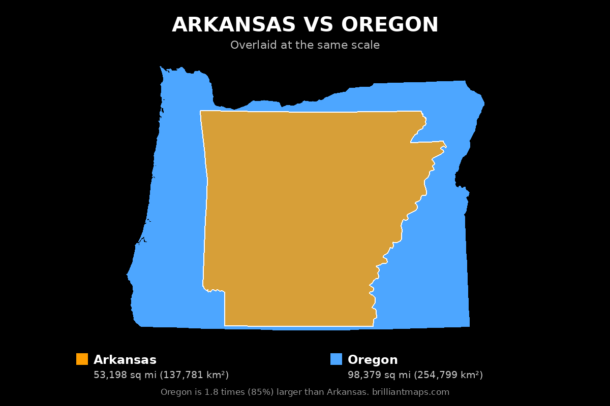 Arkansas vs Oregon Size Comparison Map