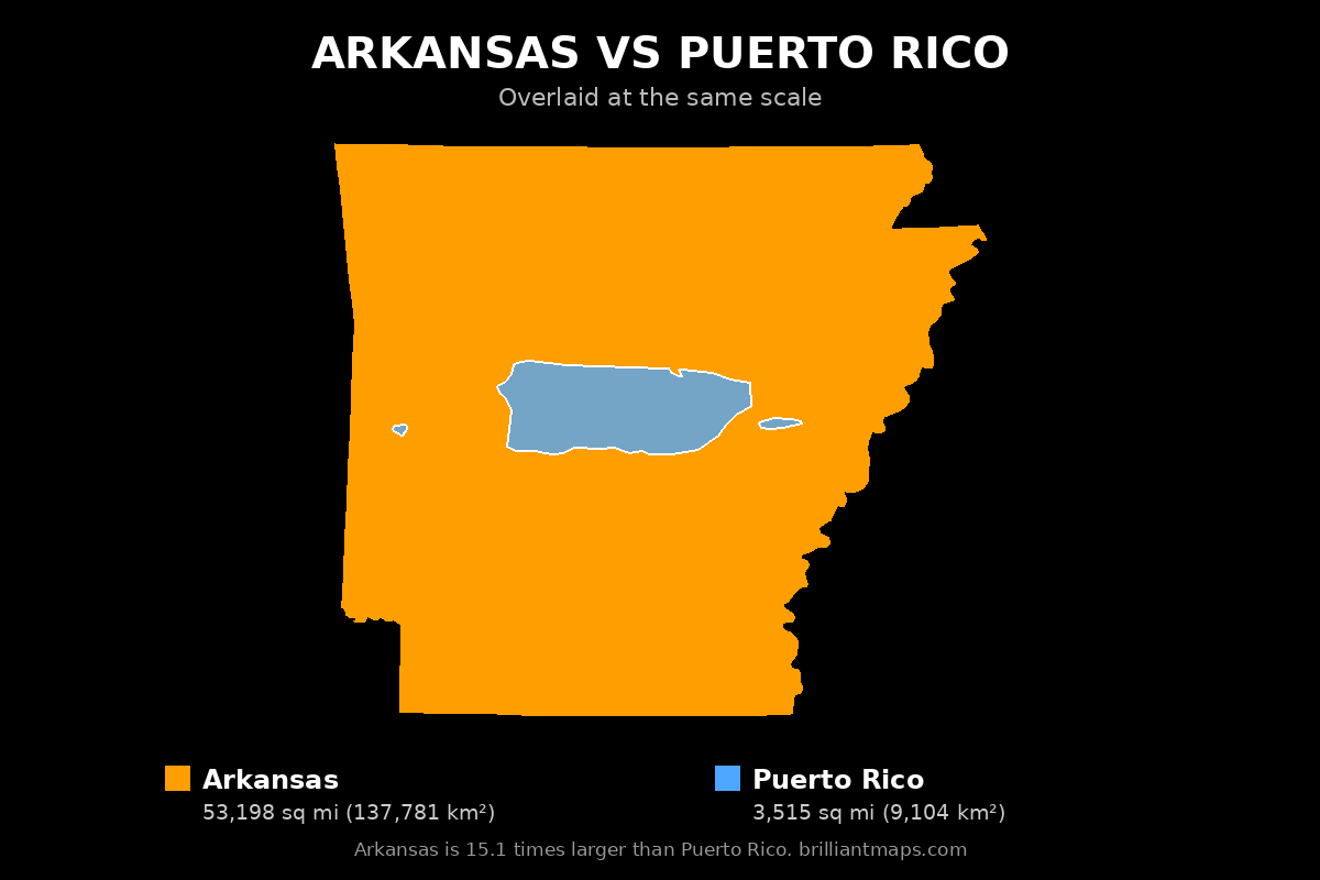 Arkansas vs Puerto Rico Size Comparison Map