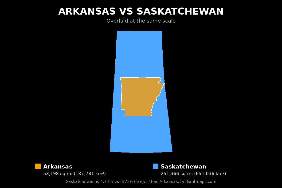Arkansas vs Saskatchewan Size Comparison Map