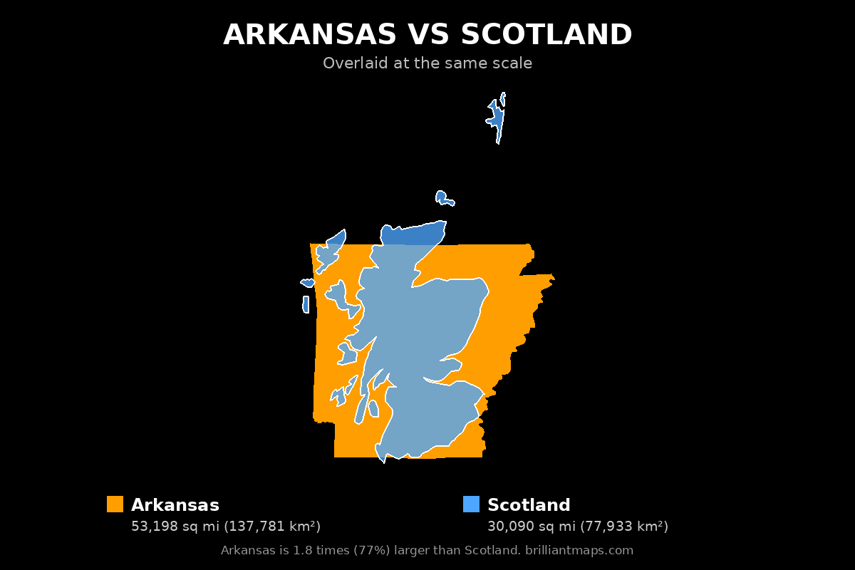 Arkansas vs Scotland Size Comparison Map