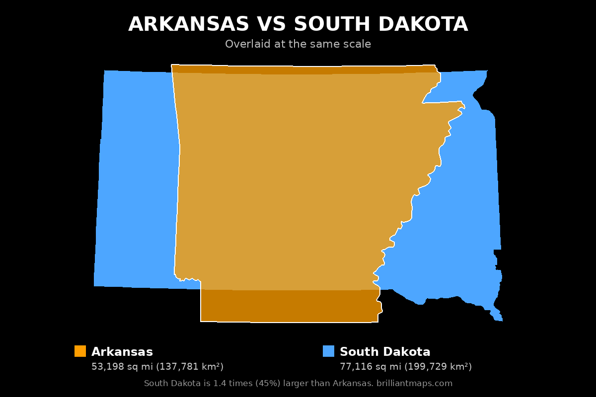 Arkansas vs South Dakota Size Comparison Map
