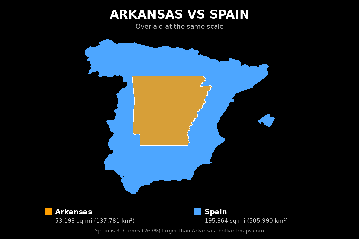 Arkansas vs Spain Size Comparison Map