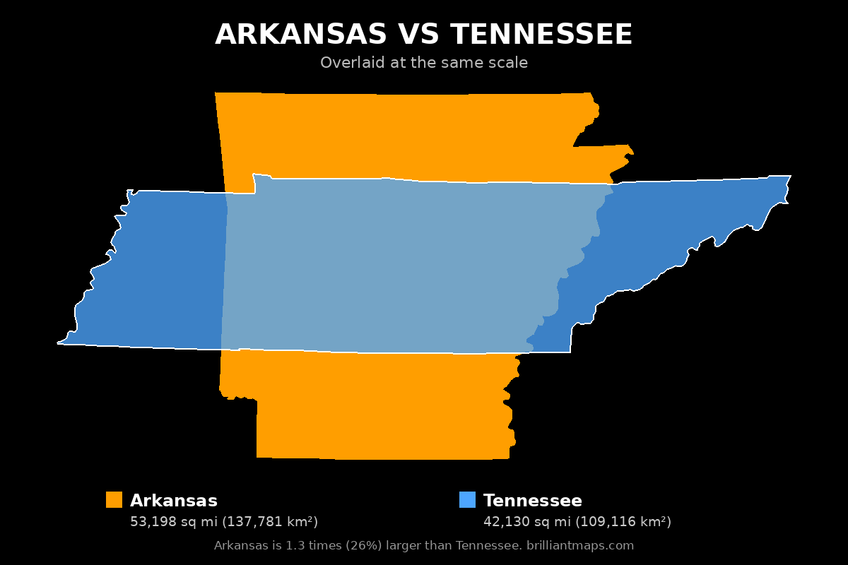 Arkansas vs Tennessee Size Comparison Map