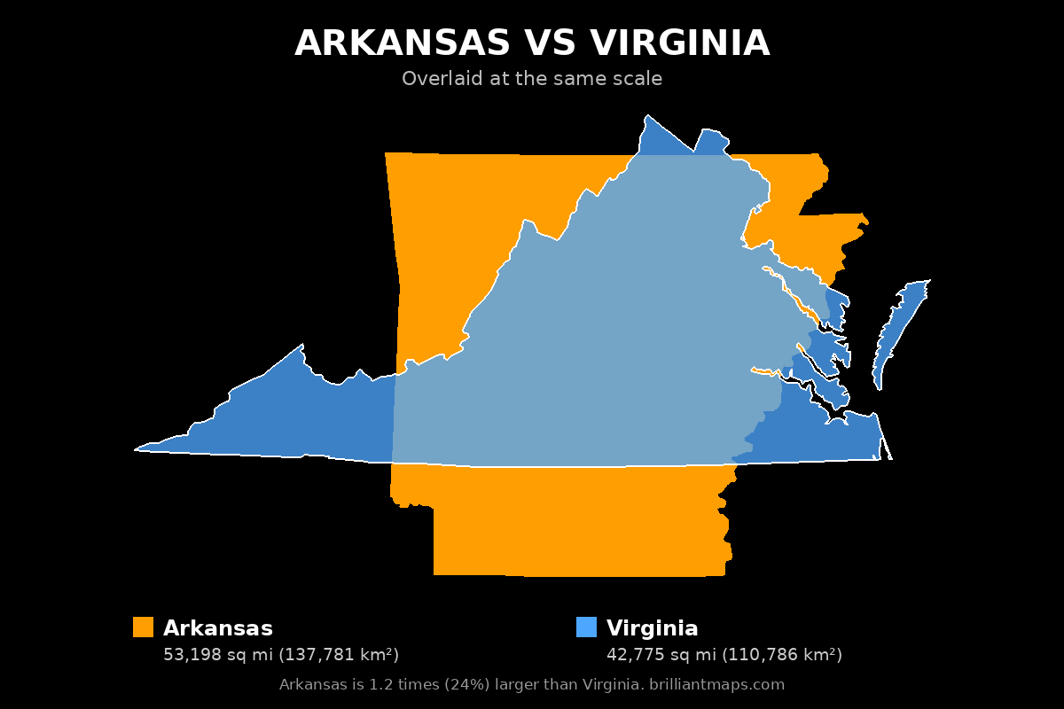 Arkansas vs Virginia Size Comparison Map