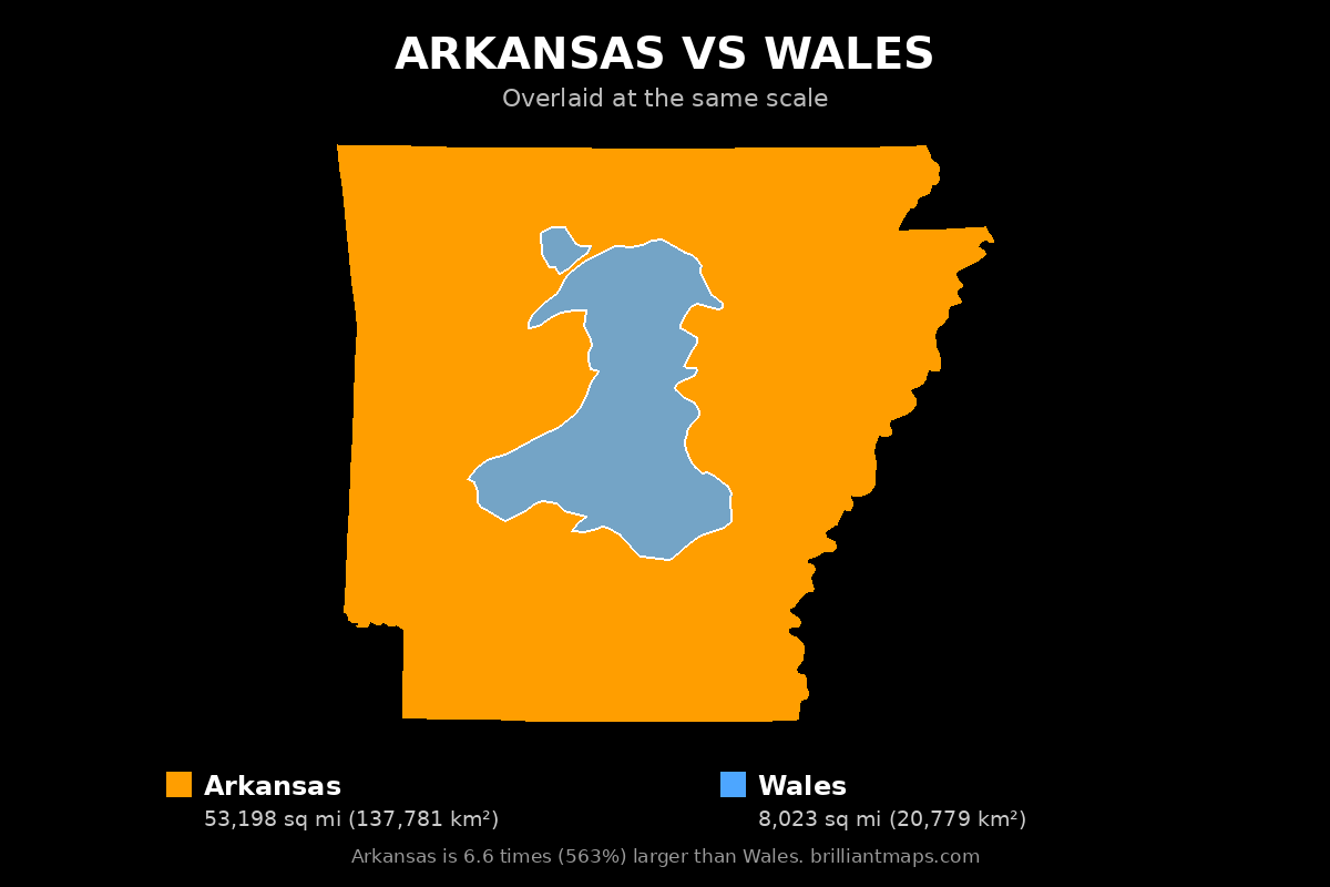 Arkansas vs Wales Size Comparison Map
