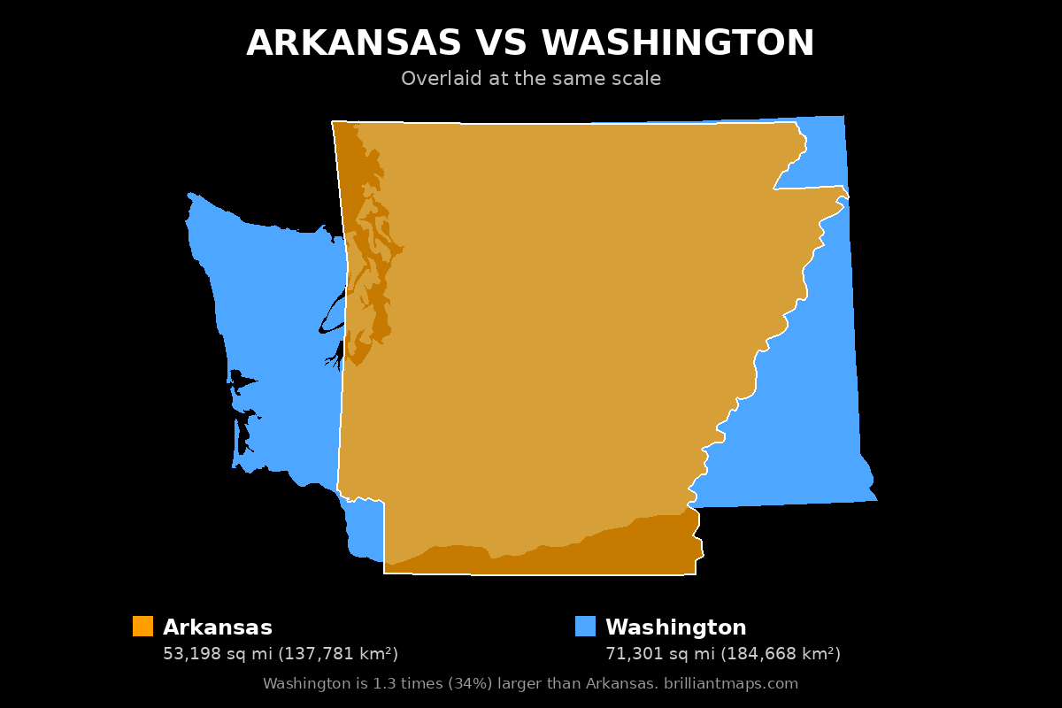 Arkansas vs Washington Size Comparison Map
