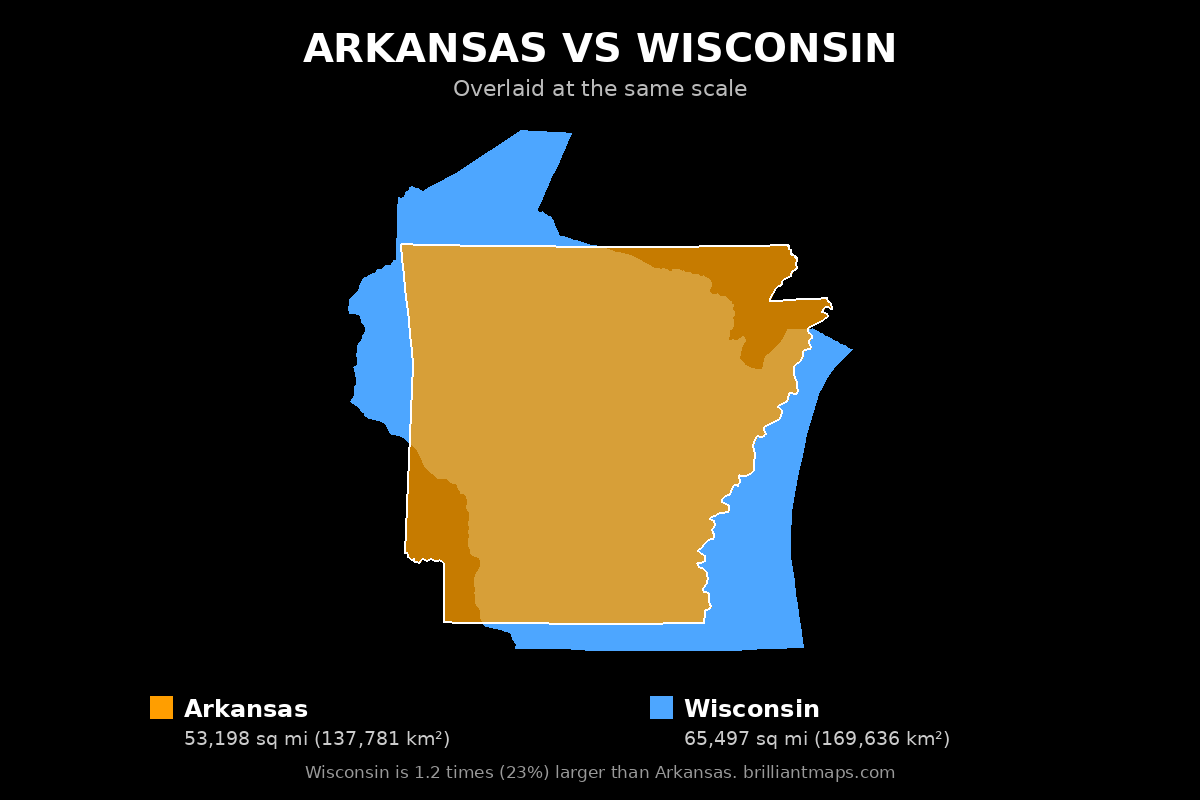 Arkansas vs Wisconsin Size Comparison Map
