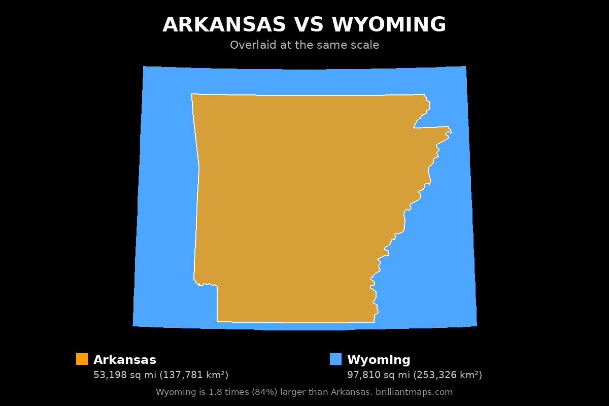 Arkansas vs Wyoming Size Comparison Map