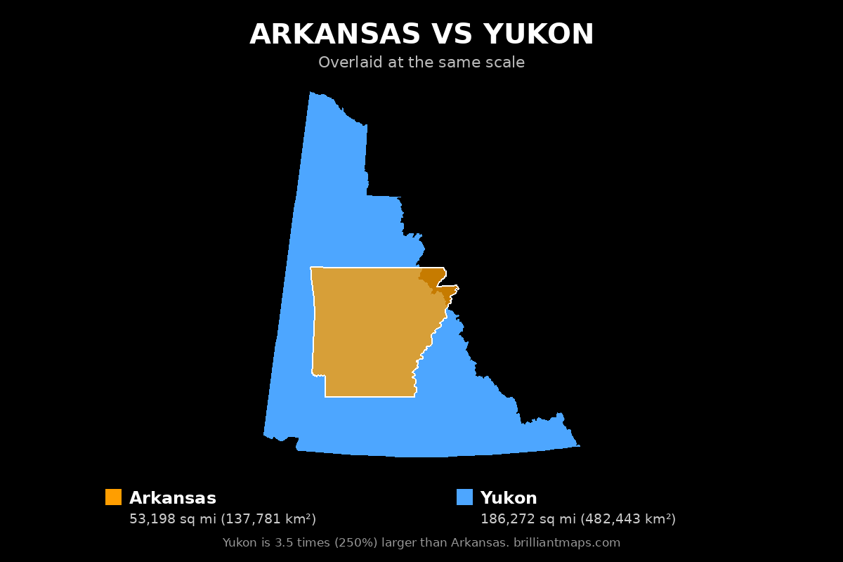 Arkansas vs Yukon Size Comparison Map