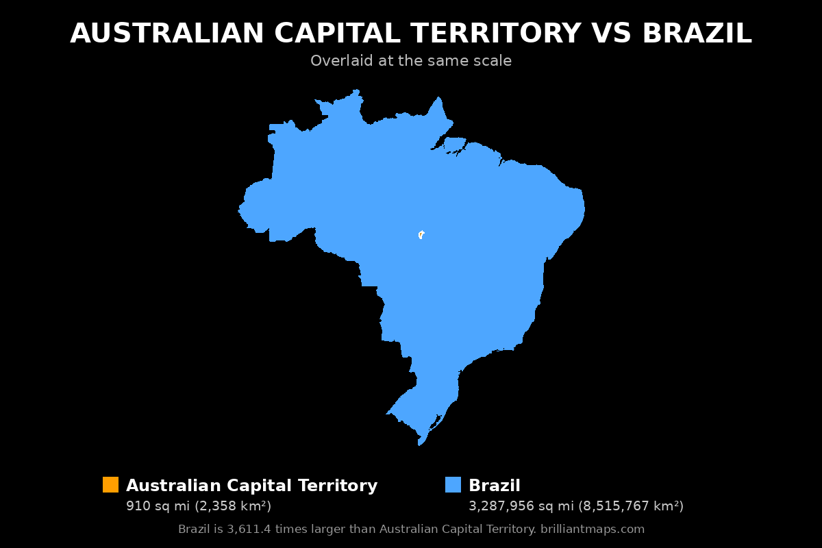 Australian Capital Territory vs Brazil Size Comparison Map