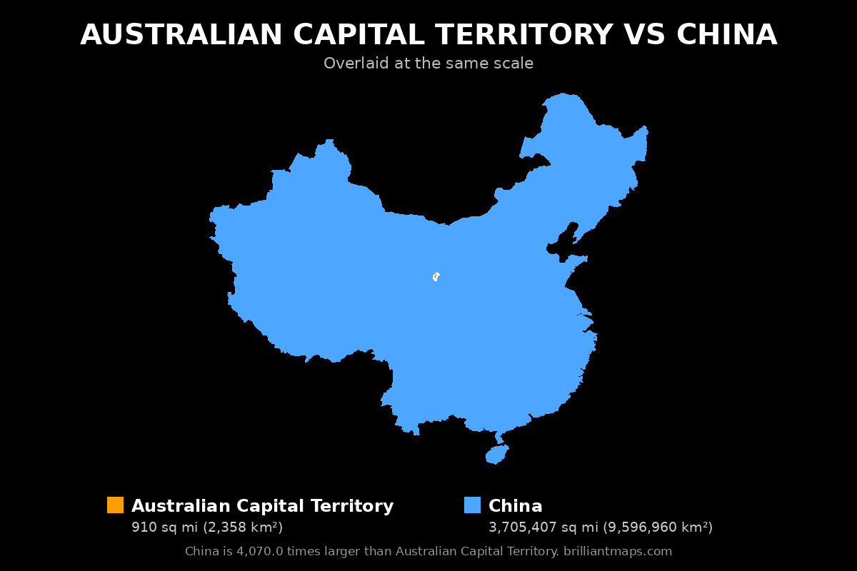 Australian Capital Territory vs China Size Comparison Map