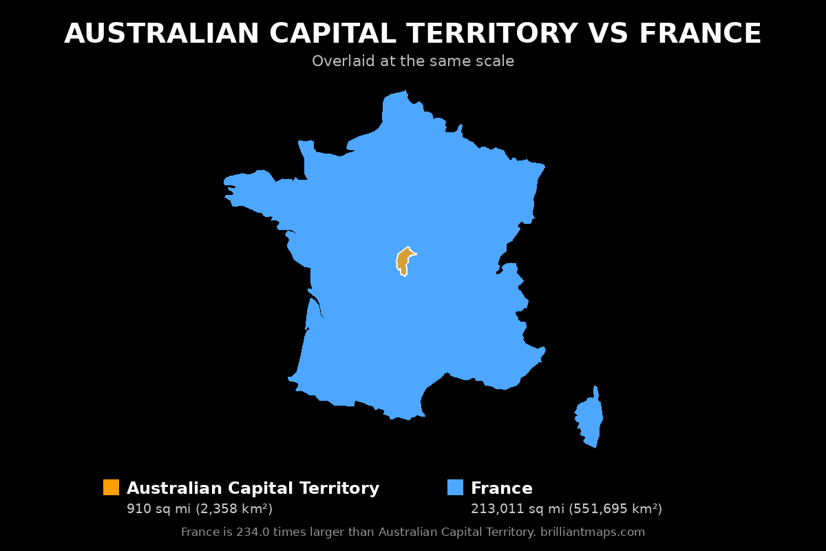 Australian Capital Territory vs France Size Comparison Map
