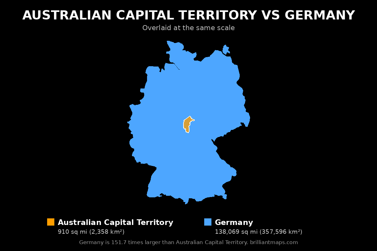 Australian Capital Territory vs Germany Size Comparison Map