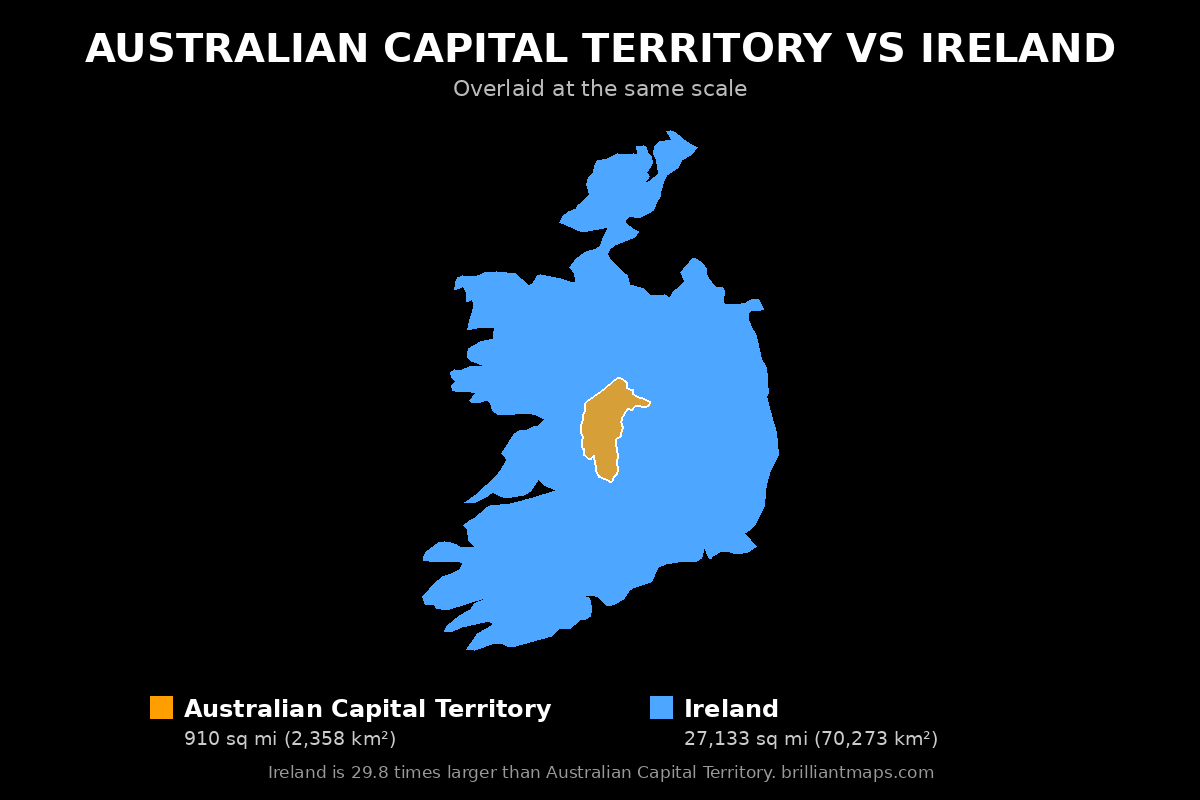 Australian Capital Territory vs Ireland Size Comparison Map
