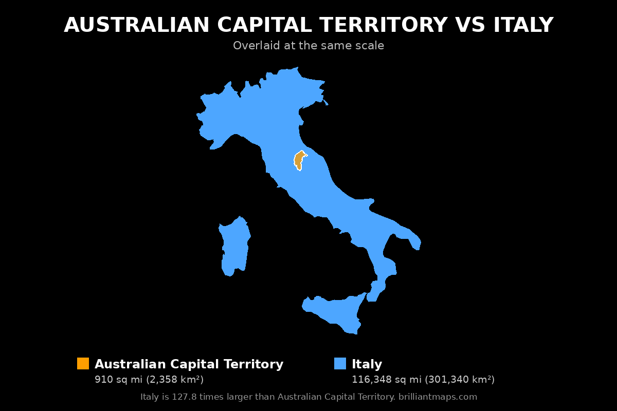 Australian Capital Territory vs Italy Size Comparison Map