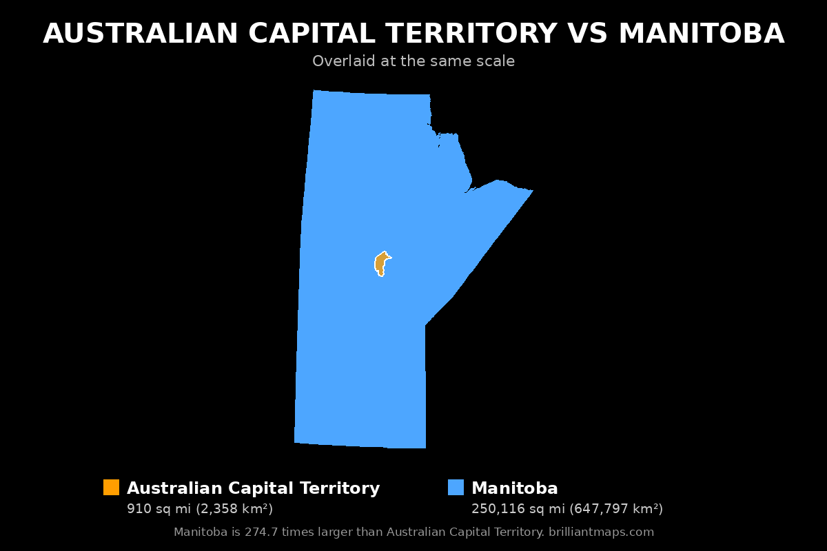 Australian Capital Territory vs Manitoba Size Comparison Map