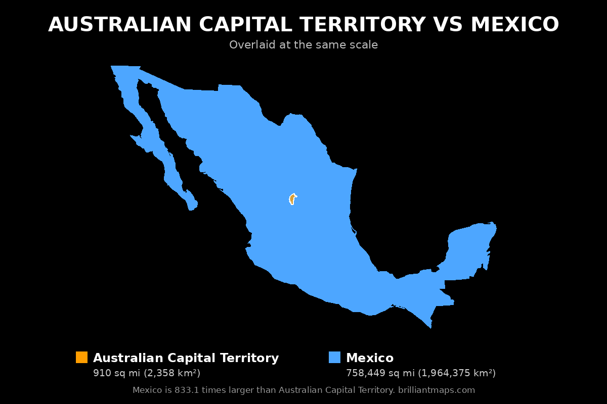 Australian Capital Territory vs Mexico Size Comparison Map