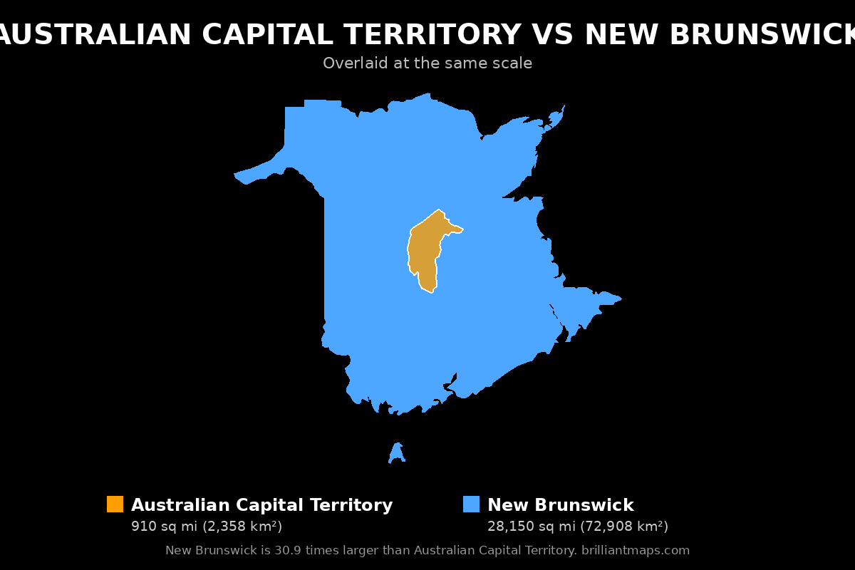 Australian Capital Territory vs New Brunswick Size Comparison Map