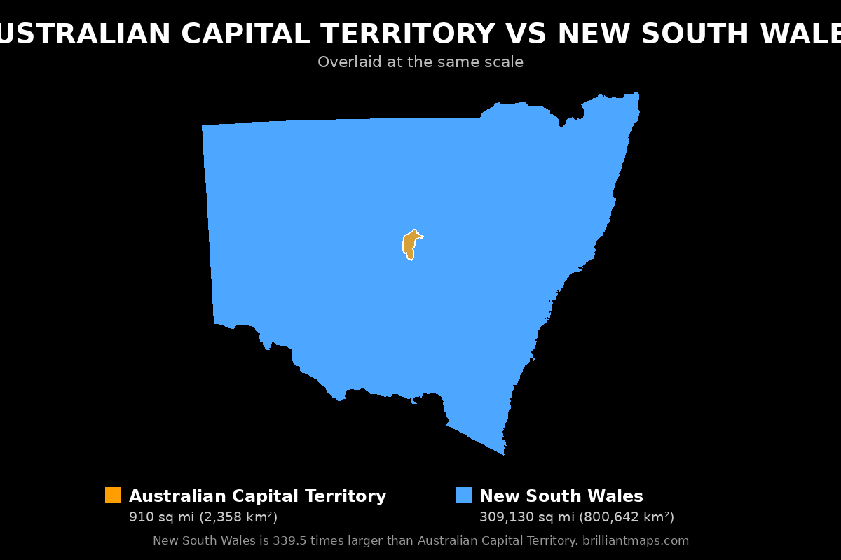 Australian Capital Territory vs New South Wales Size Comparison Map