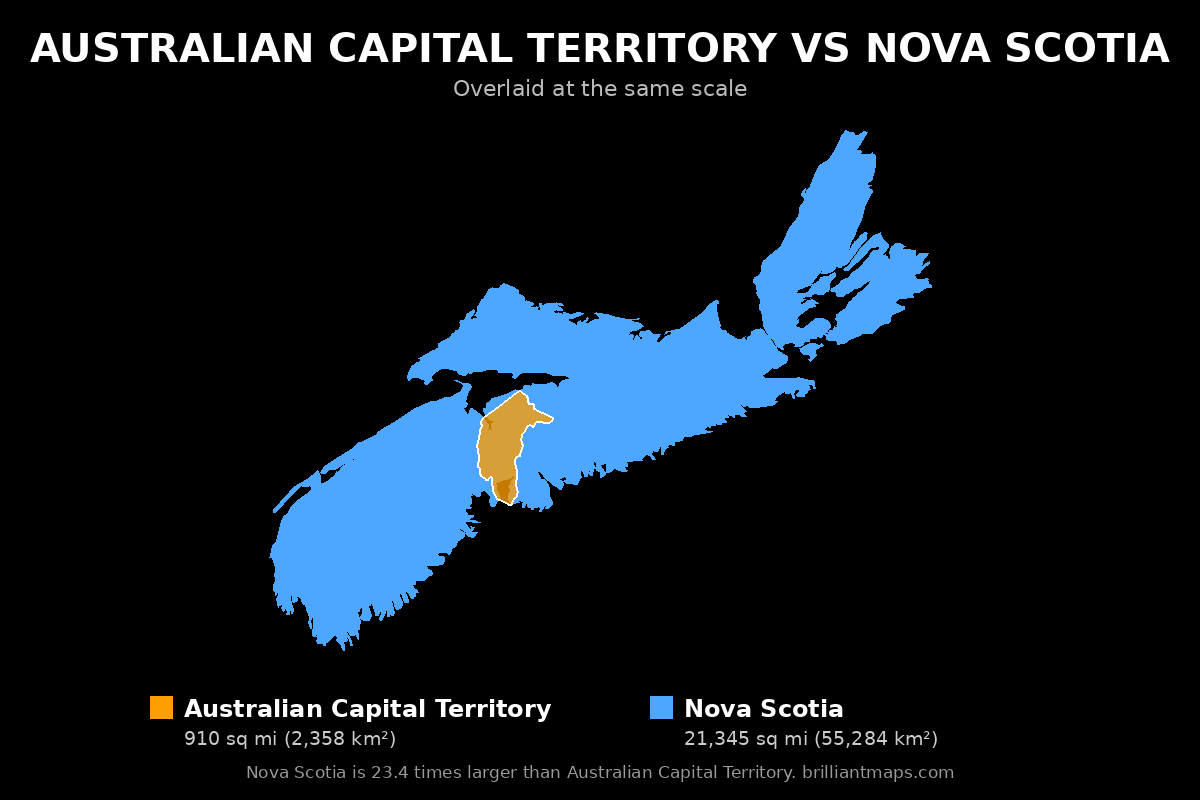 Australian Capital Territory vs Nova Scotia Size Comparison Map