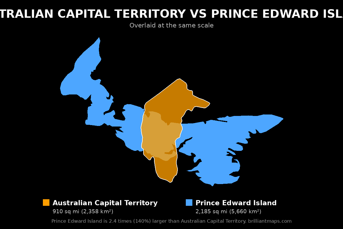 Australian Capital Territory vs Prince Edward Island Size Comparison Map