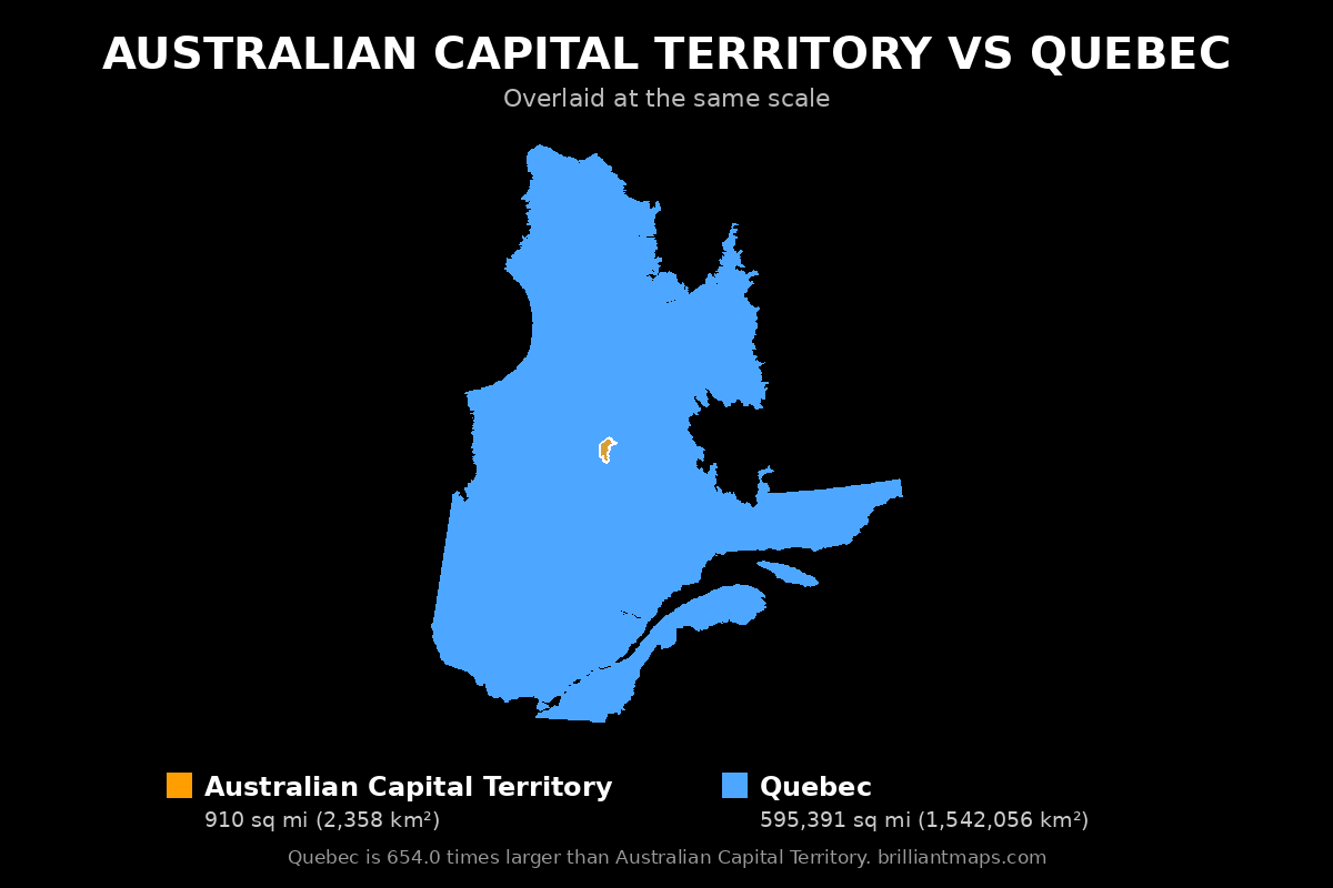 Australian Capital Territory vs Quebec Size Comparison Map