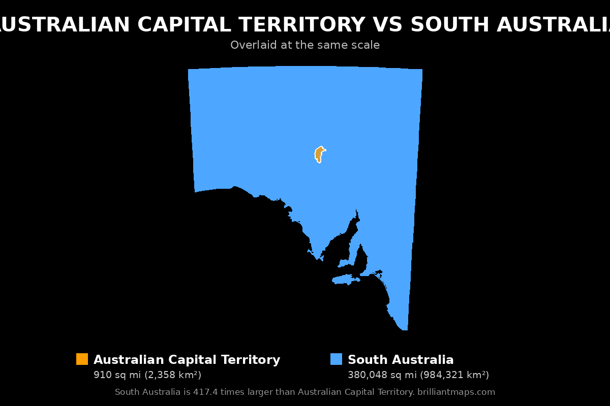 Australian Capital Territory vs South Australia Size Comparison Map