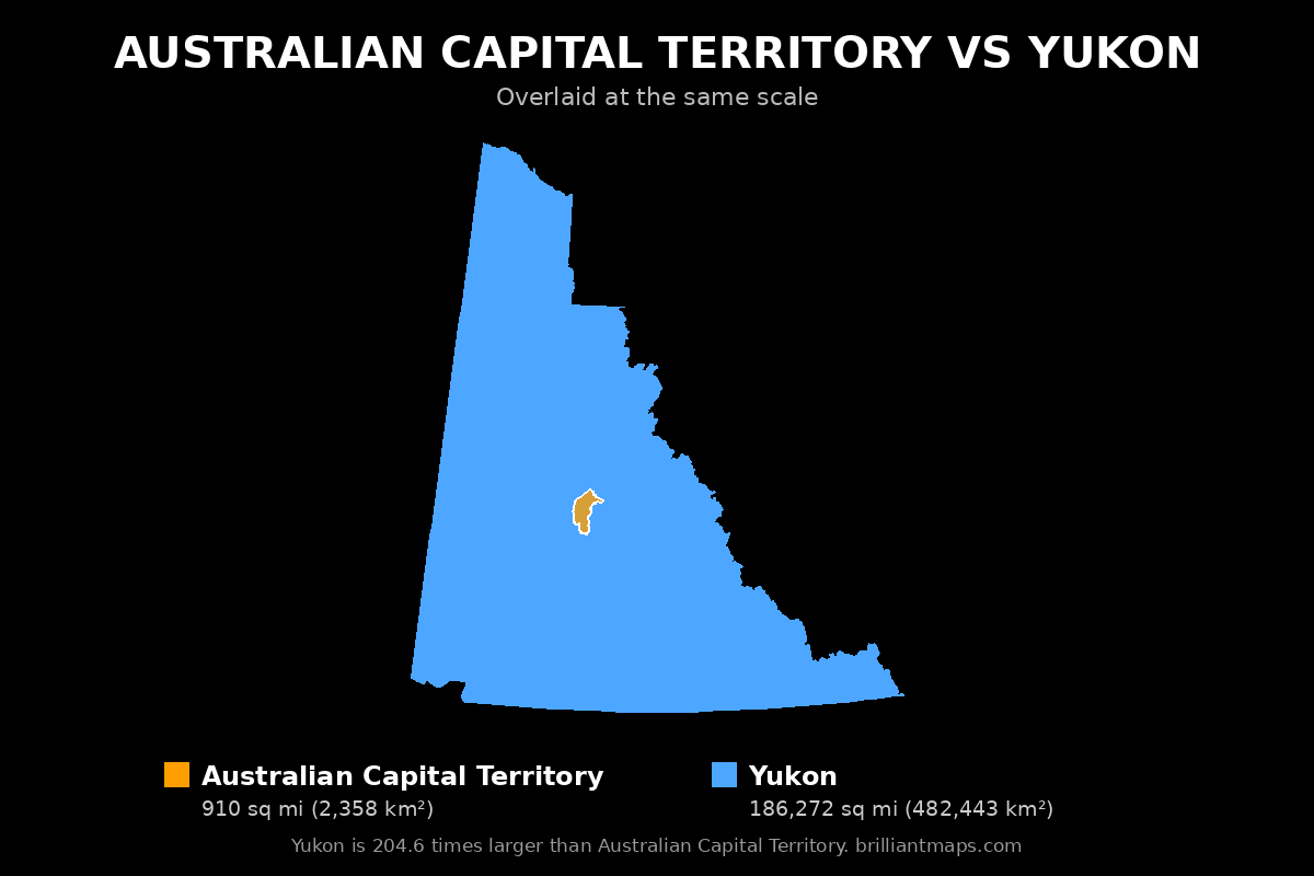 Australian Capital Territory vs Yukon Size Comparison Map