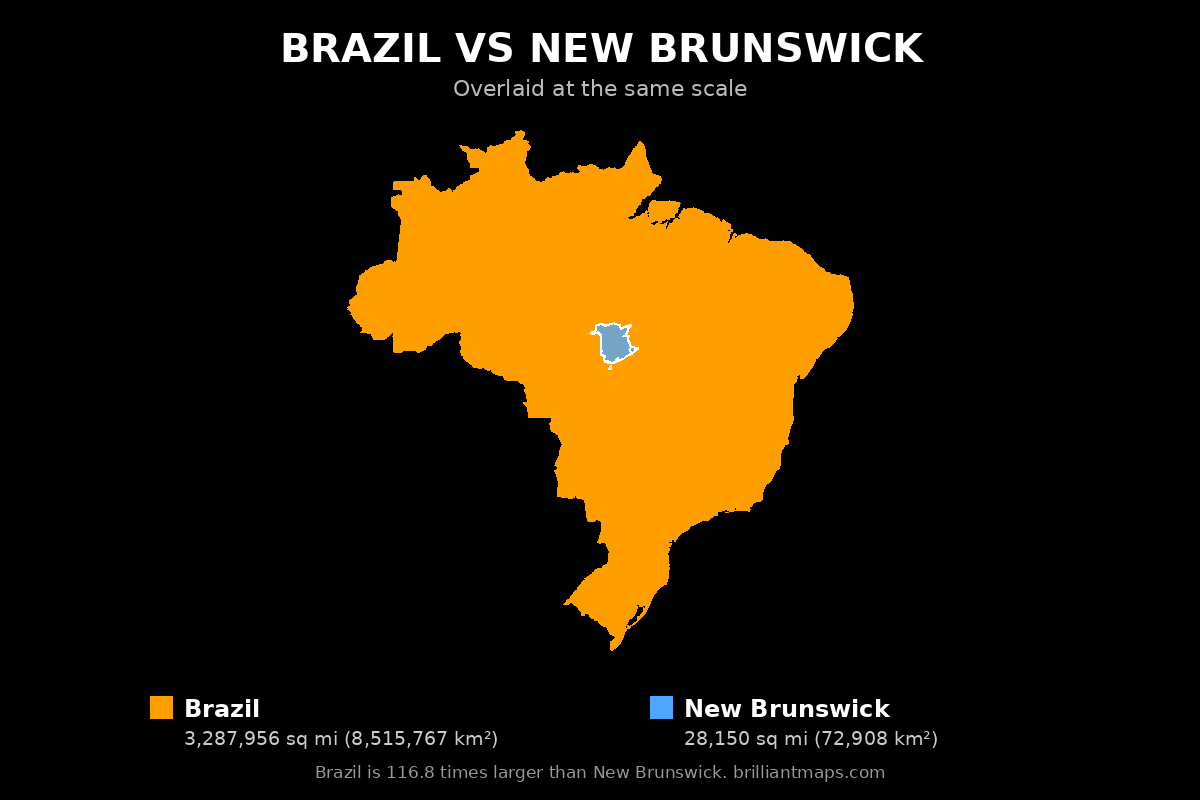 Brazil vs New Brunswick Size Comparison Map