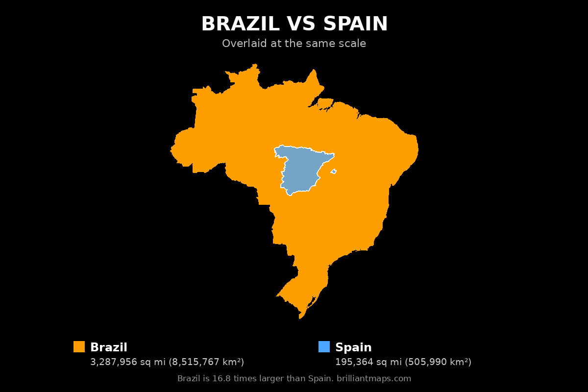 Brazil vs Spain Size Comparison Map