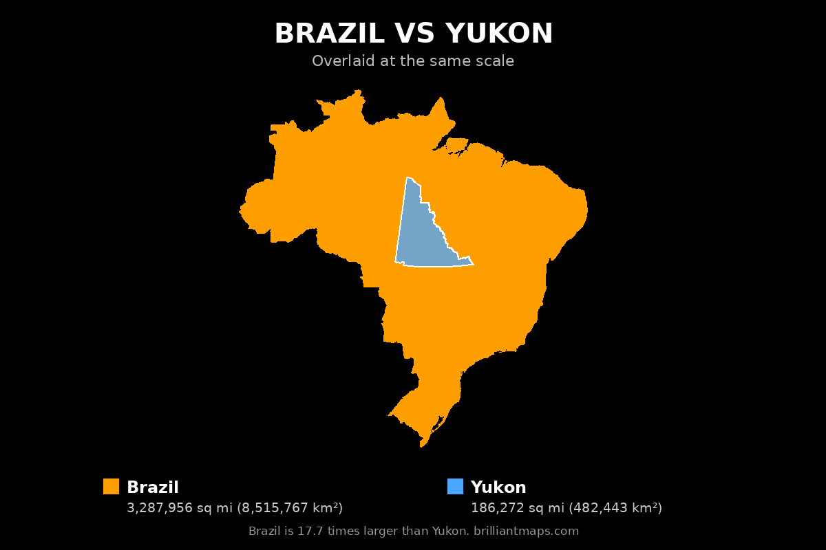 Brazil vs Yukon Size Comparison Map
