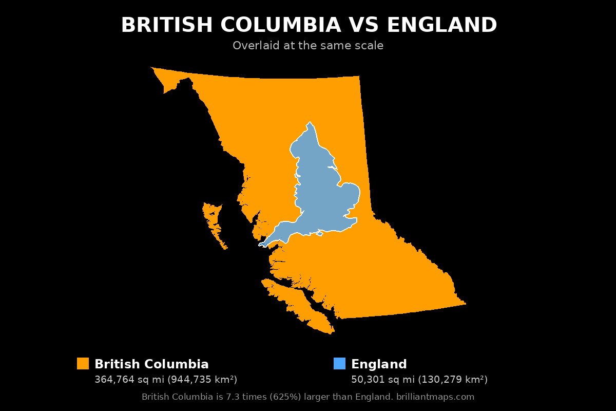 British Columbia vs England Size Comparison Map