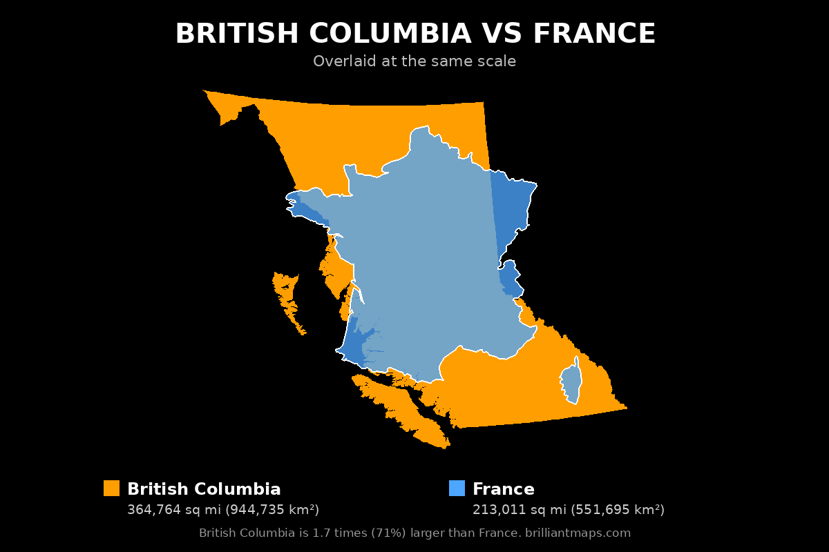 British Columbia vs France Size Comparison Map