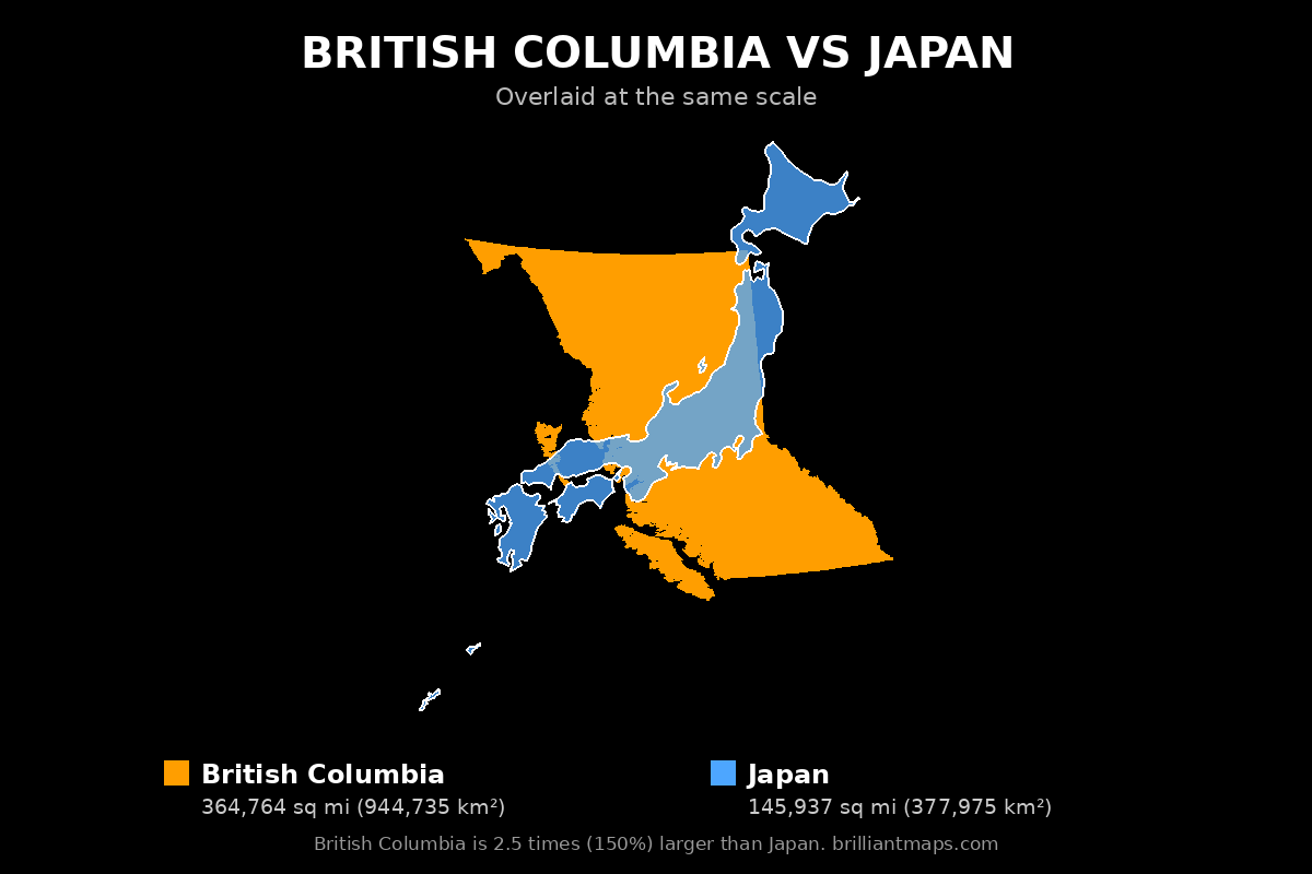 British Columbia vs Japan Size Comparison Map