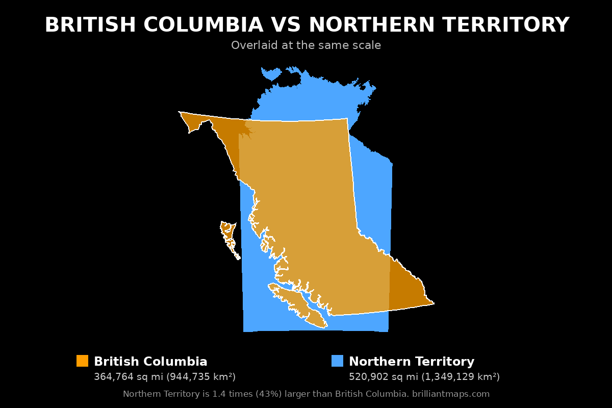 British Columbia vs Northern Territory Size Comparison Map