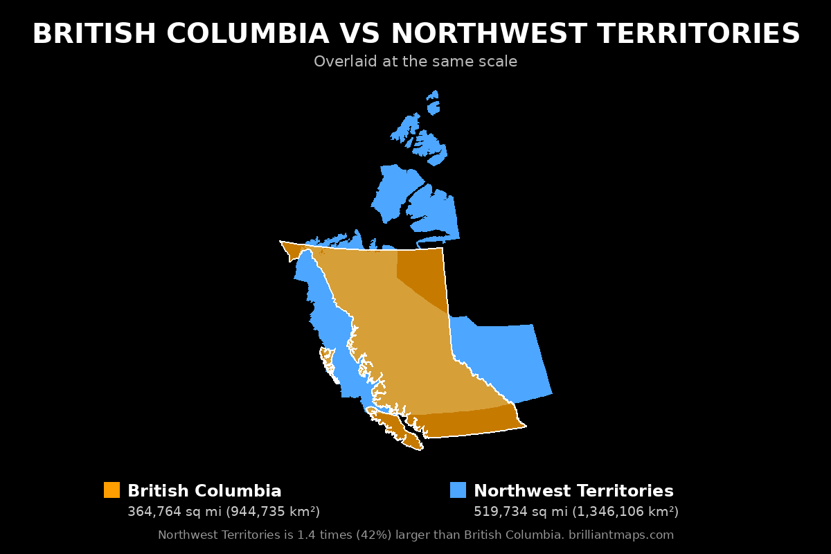 British Columbia vs Northwest Territories Size Comparison Map
