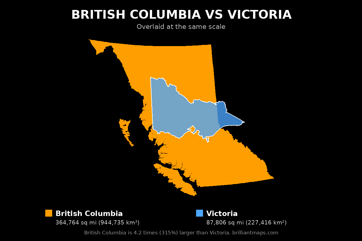 British Columbia vs Victoria Size Comparison Map