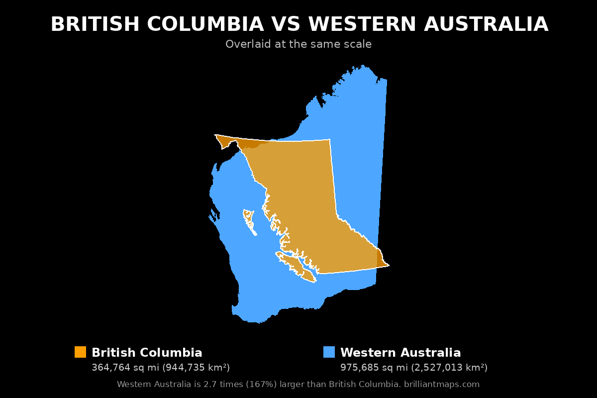 British Columbia vs Western Australia Size Comparison Map