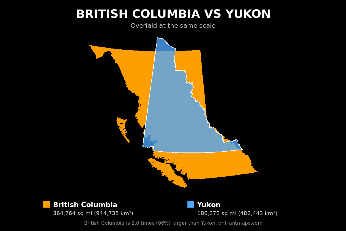British Columbia vs Yukon Size Comparison Map