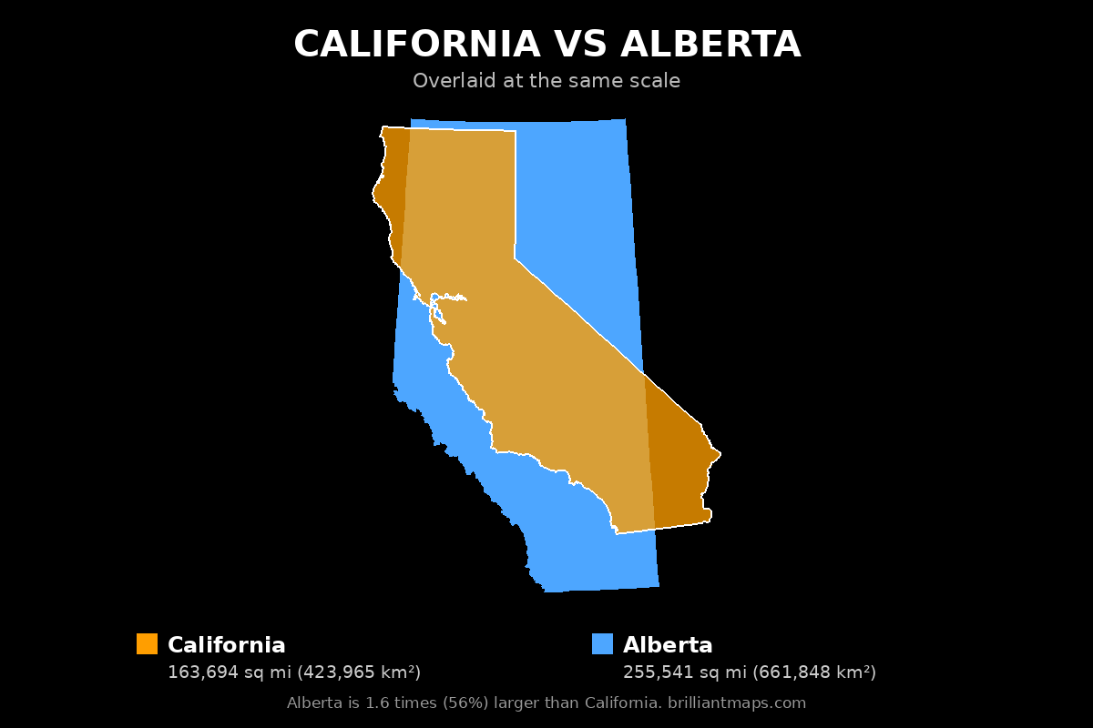 California vs Alberta Size Comparison Map