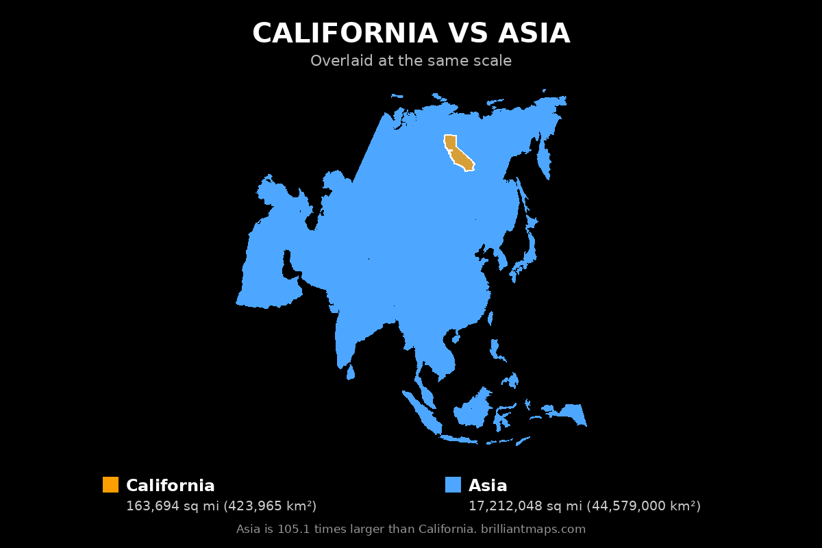 California vs Asia Size Comparison Map