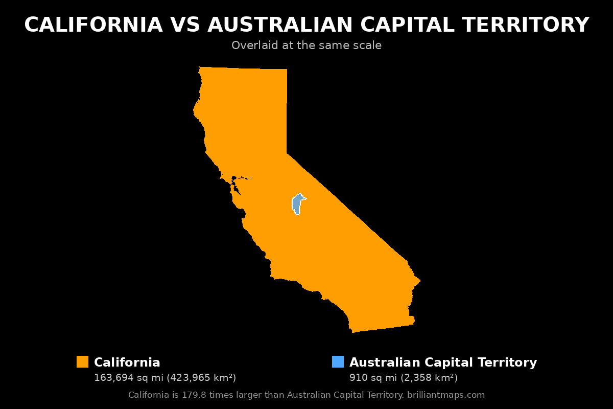 California vs Australian Capital Territory Size Comparison Map