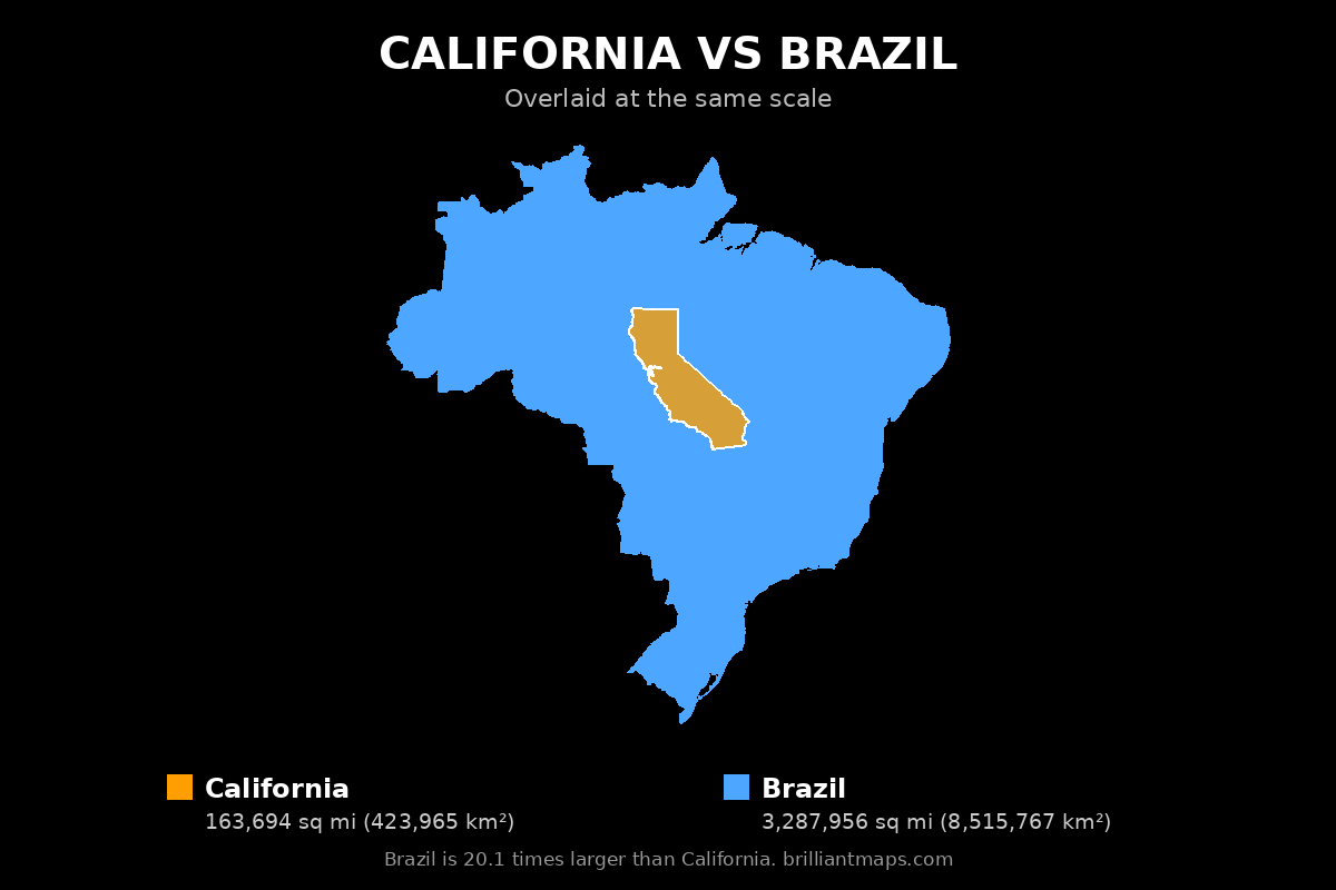 California vs Brazil Size Comparison Map