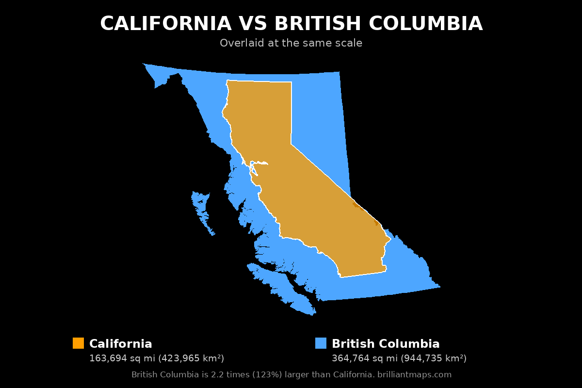 California vs British Columbia Size Comparison Map