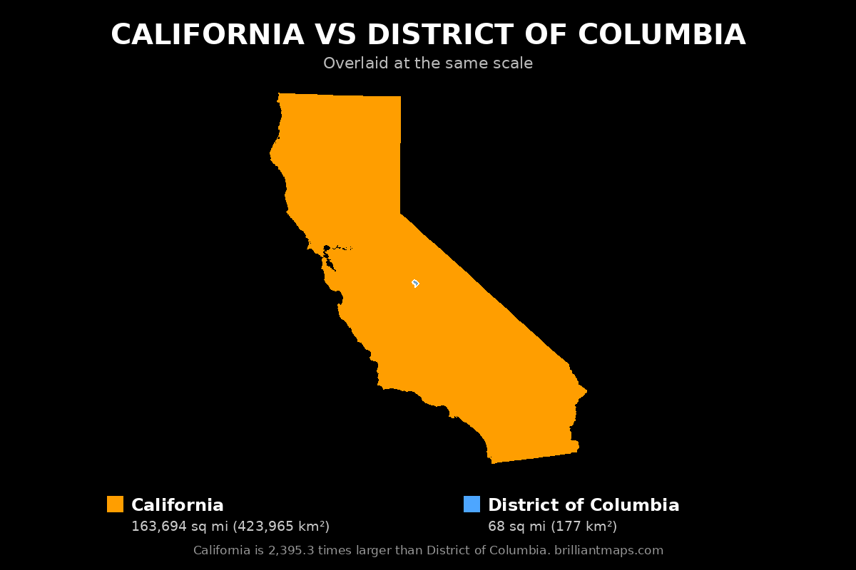 California vs District of Columbia Size Comparison Map
