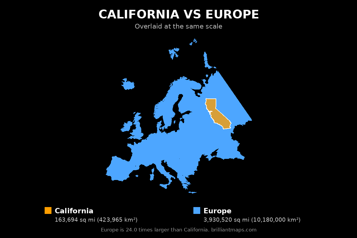 California vs Europe Size Comparison Map